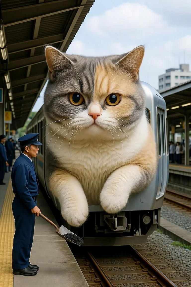 巨大猫トレインの駅到着 - 2