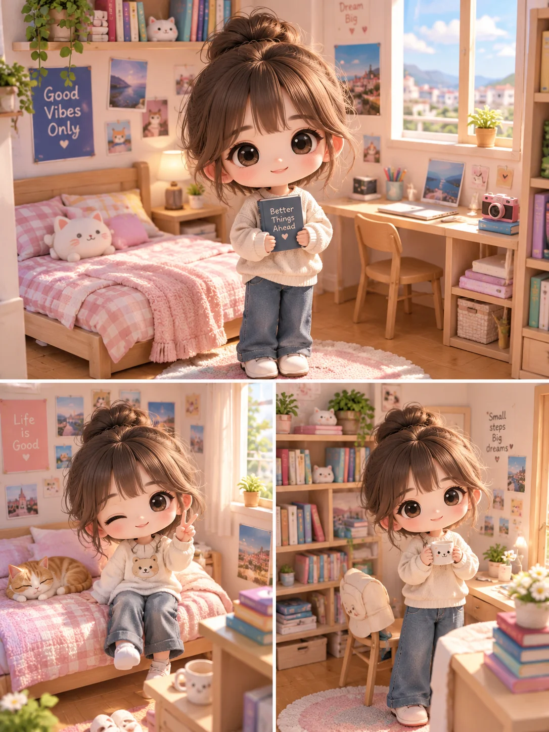 3Dちびキャラ俯瞰セルフィー・ベッドルーム