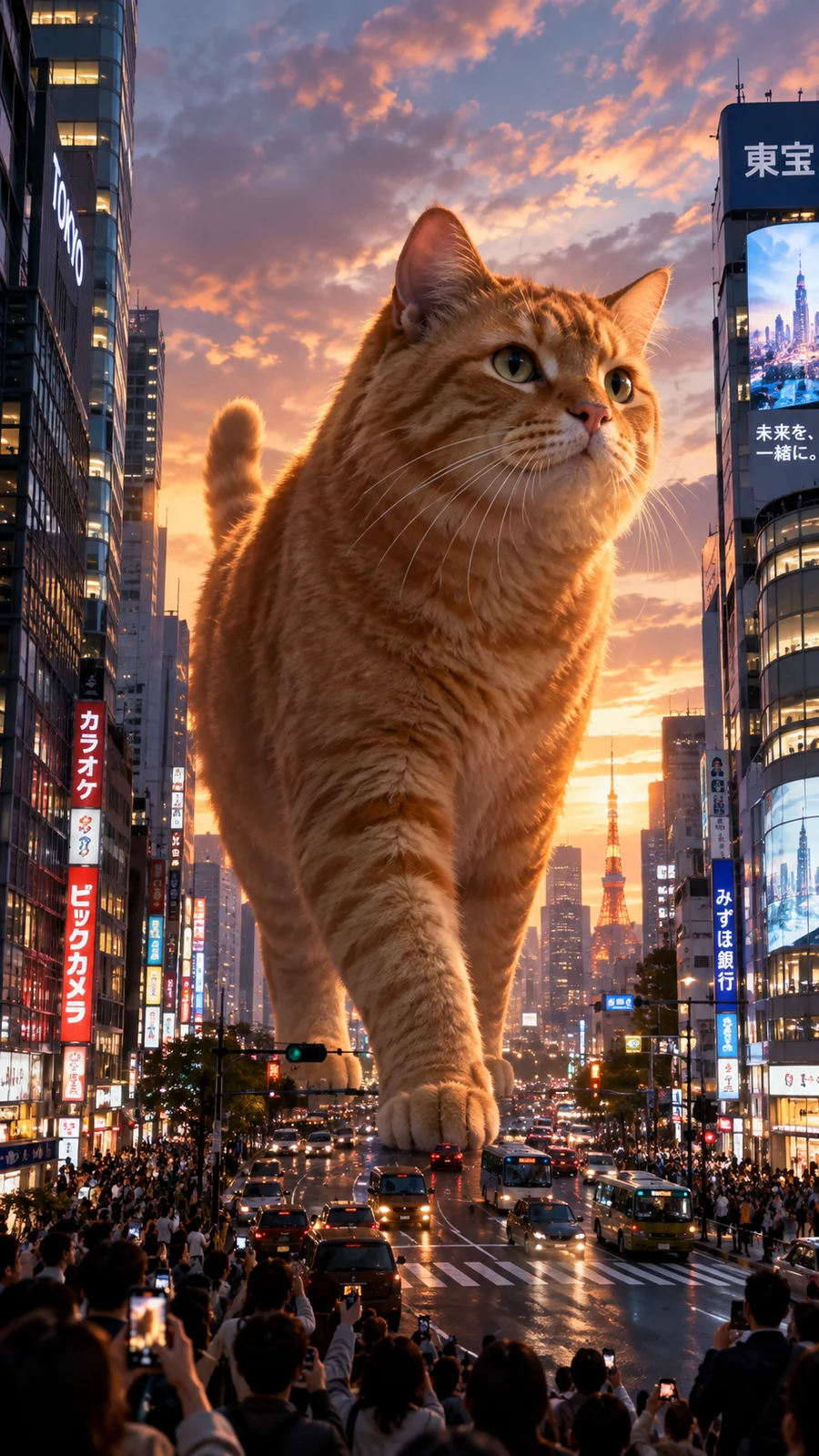 東京の街を歩く巨大猫 - 4