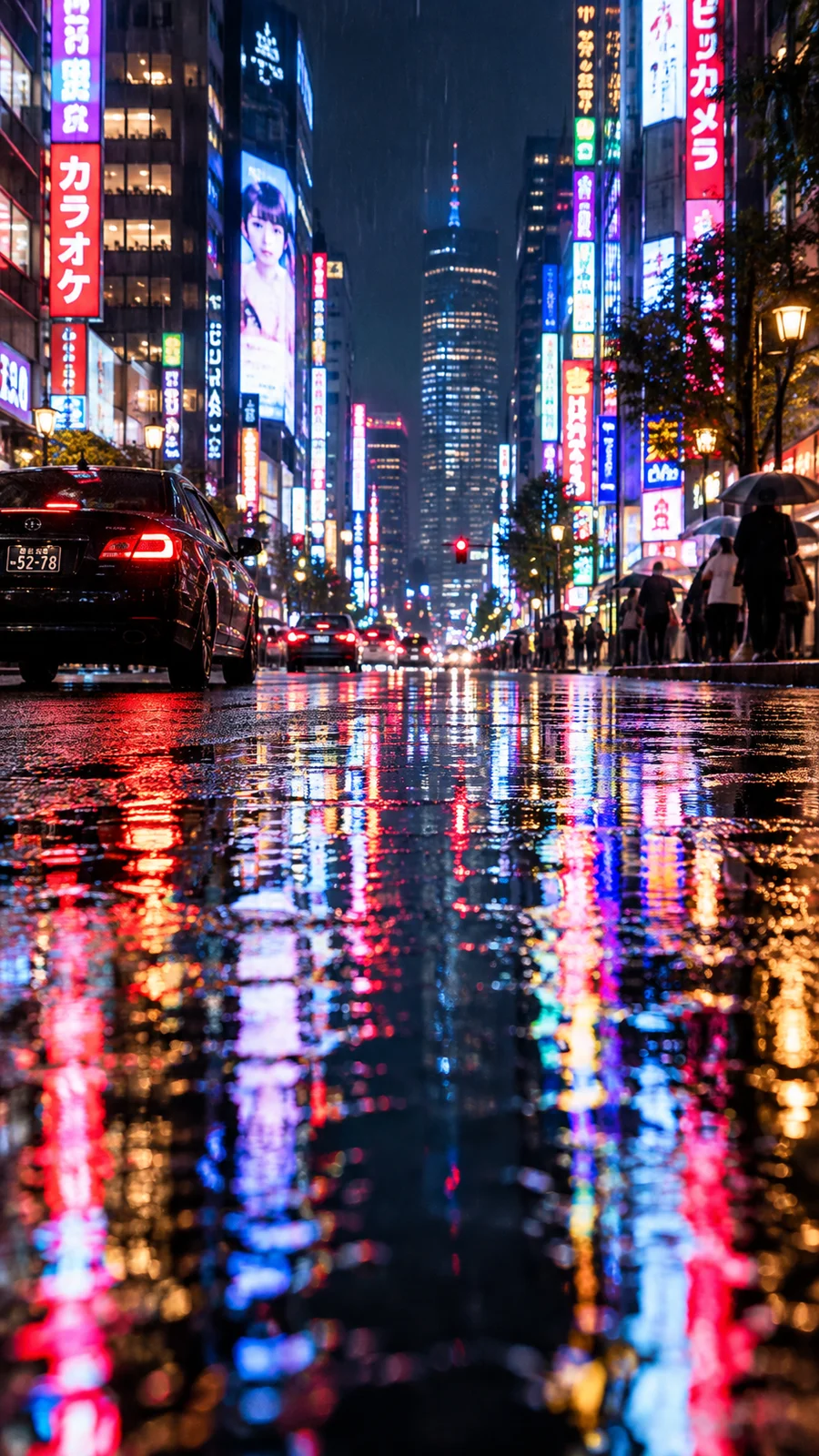 雨夜の都市とネオンの水たまり反射 - 6