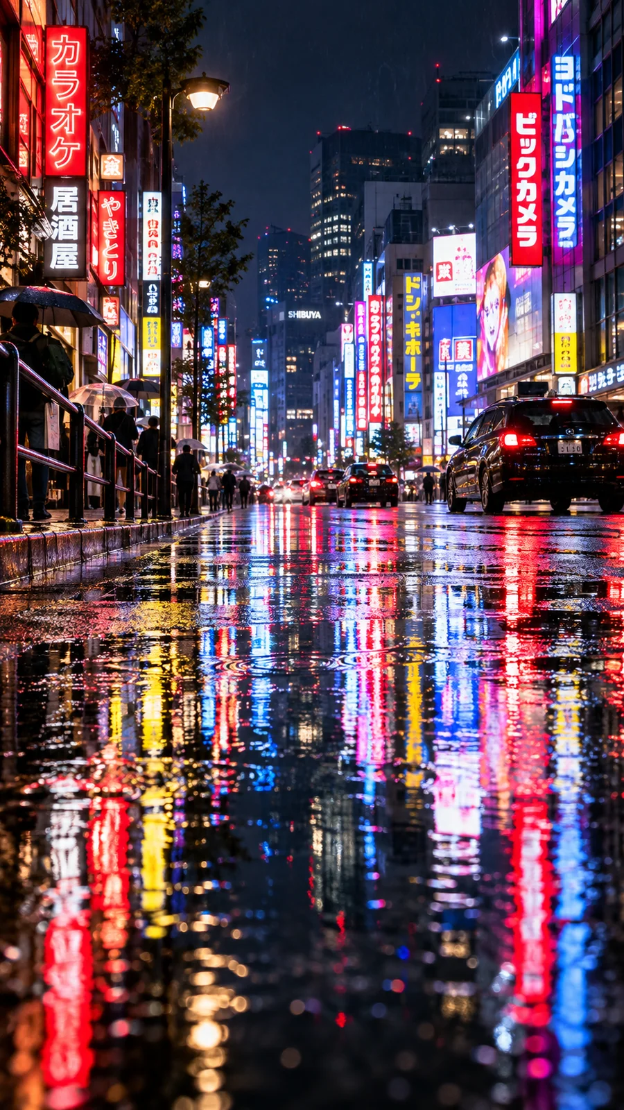 雨夜の都市とネオンの水たまり反射 - 5