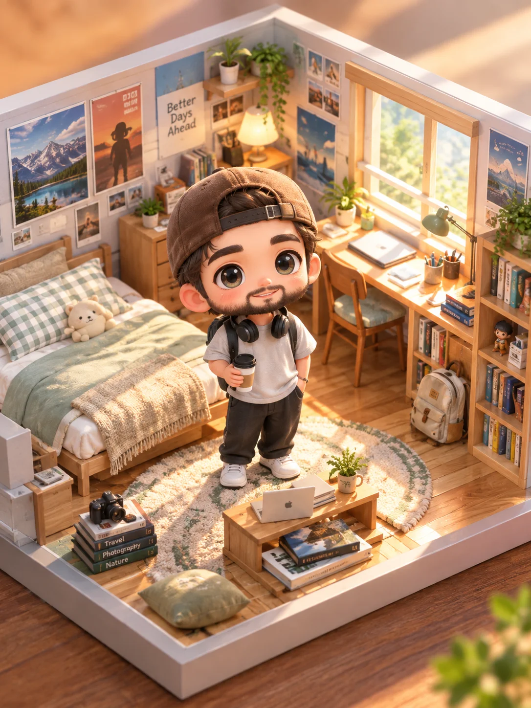 3Dちびキャラ俯瞰セルフィー・ベッドルーム - 4