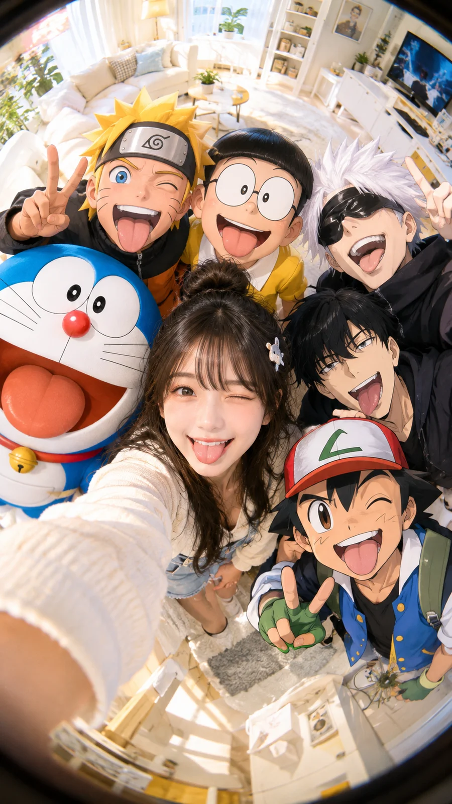 アニメキャラとの魚眼レンズストリートセルフィー
