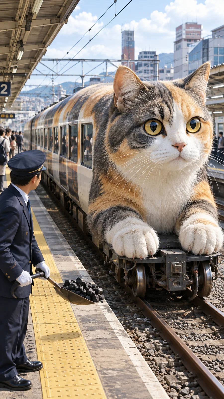 巨大猫トレインの駅到着 - 10