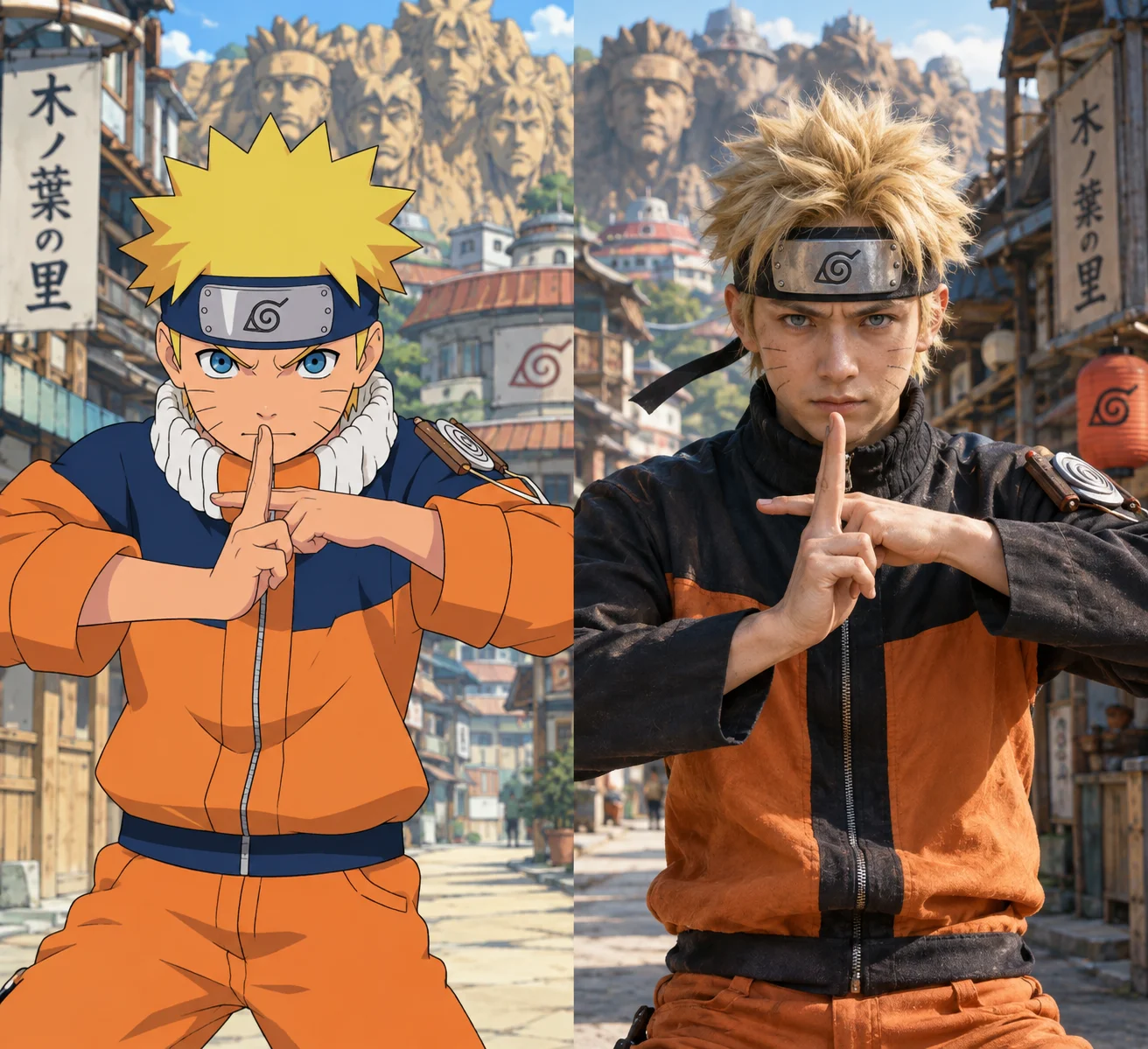 ナルト手描きスケッチと実写の共演