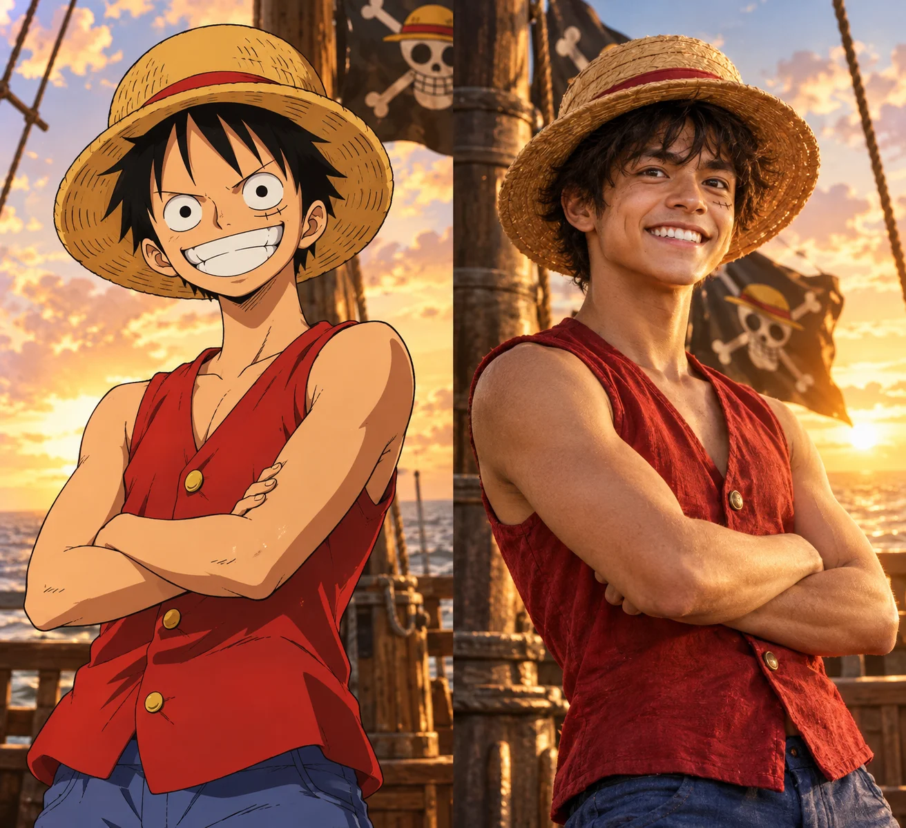 ルフィ手描きスケッチと実写の共演
