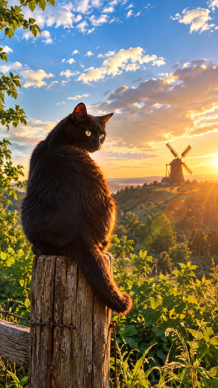 夕陽の逆光に振り返る黒猫 - 6