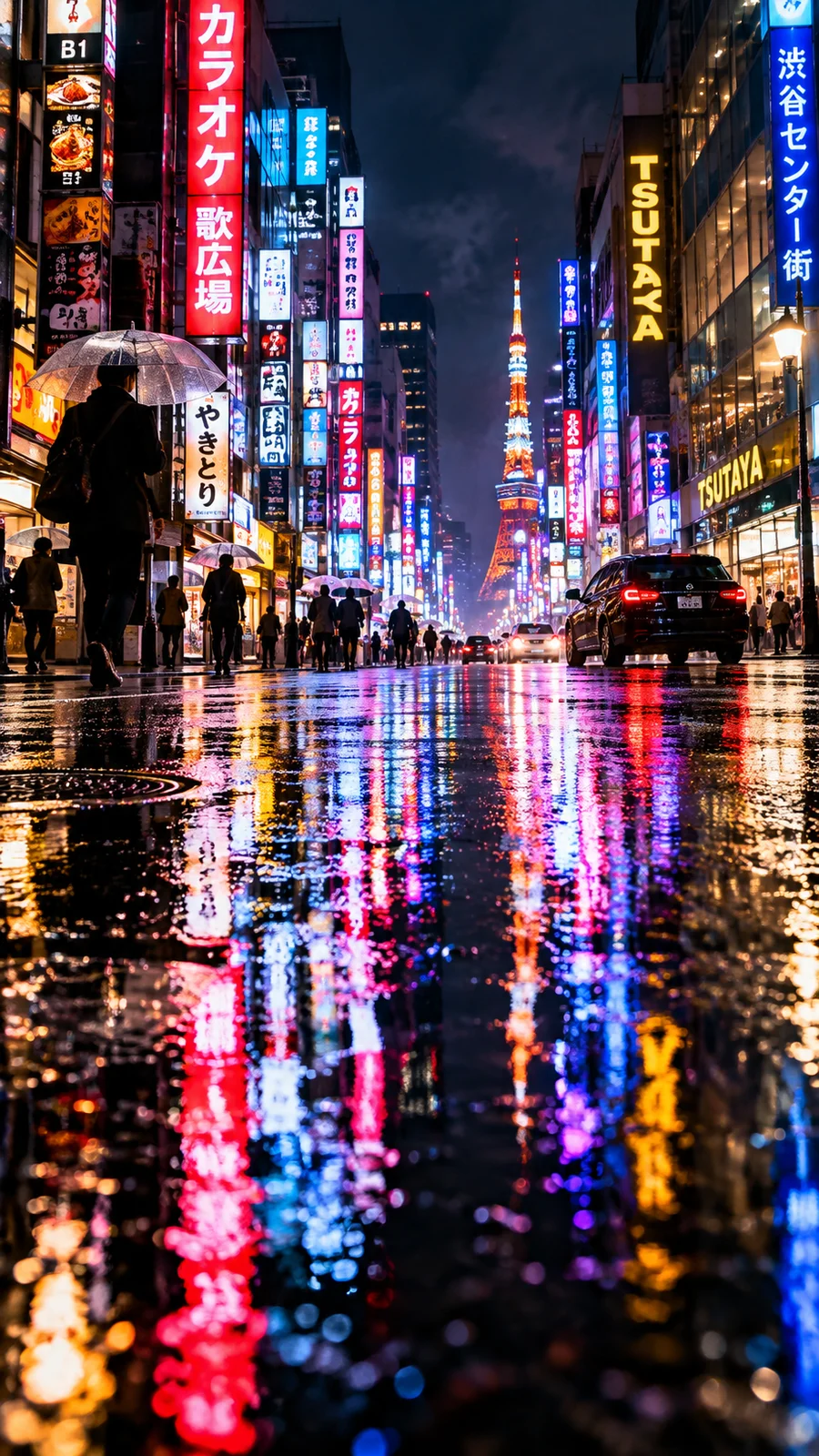 雨夜の都市とネオンの水たまり反射 - 10