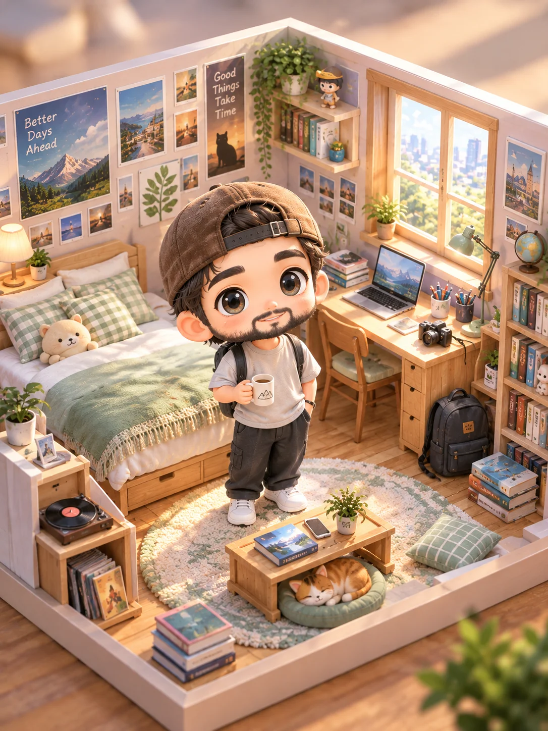 3Dちびキャラ俯瞰セルフィー・ベッドルーム - 5