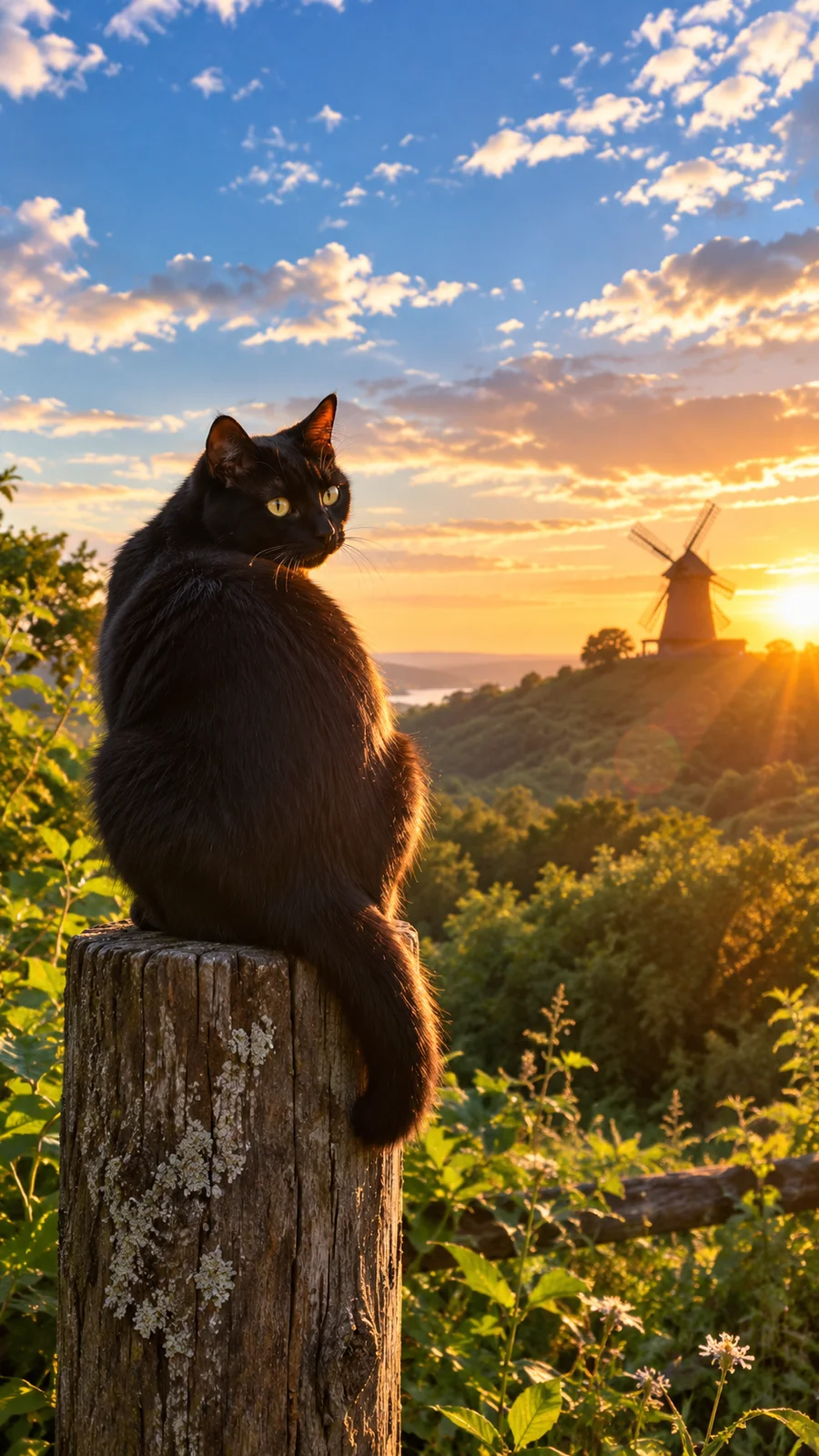 夕陽の逆光に振り返る黒猫 - 4