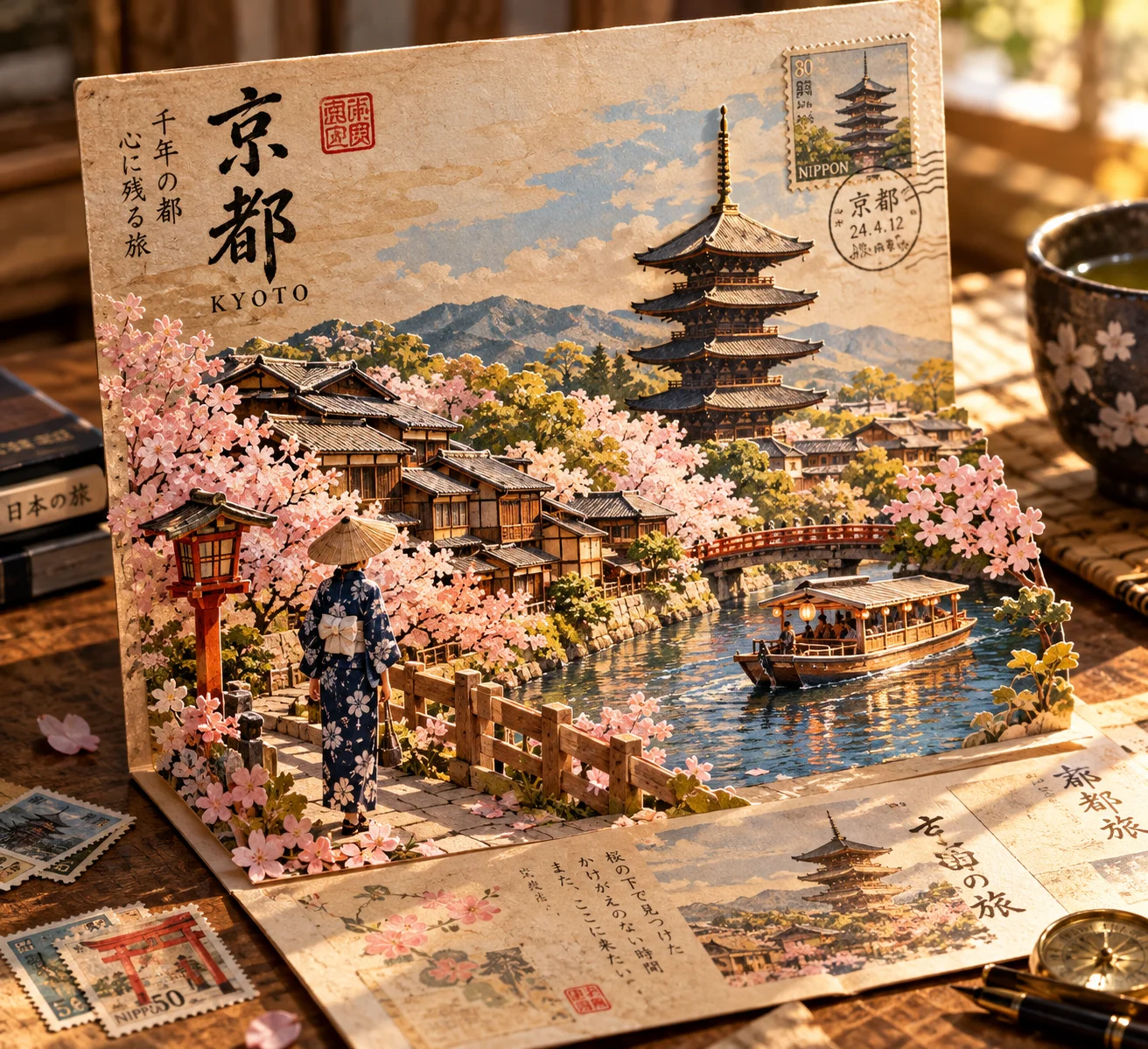 京都の風景を切り絵にした立体ポストカード
