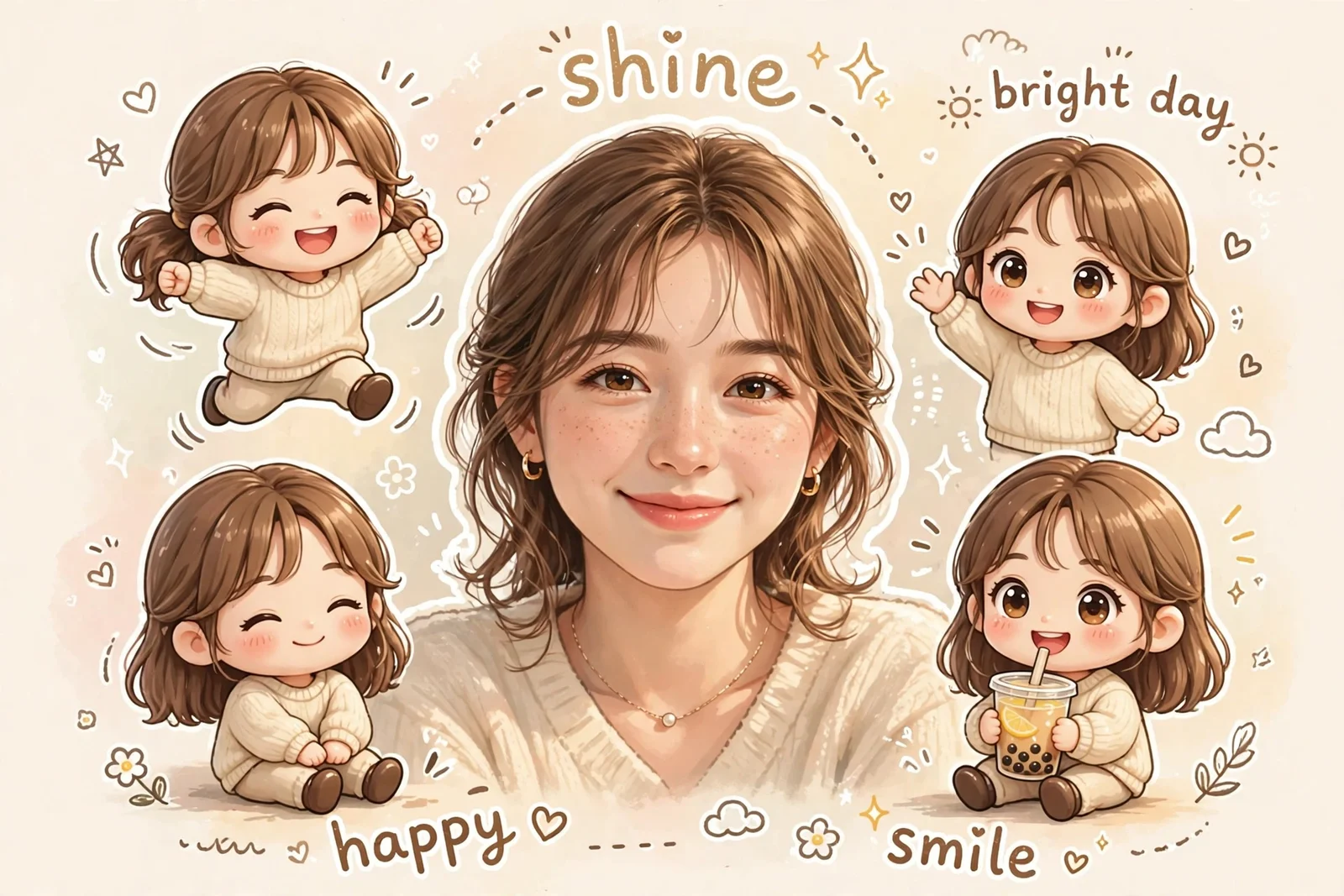 実写ポートレート×ちびキャラ手描き集合アート - 3